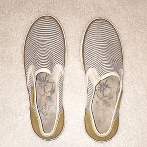 Tommy Bahama Gray and White Striped Slip-On Sneakers